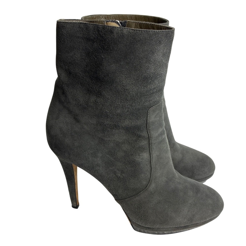 Jimmy Choo Grey Suede Stiletto Ankle Boots Platform Booties Made in Italy 39
